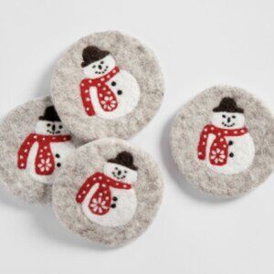 NWT Pottery Barn Snowman Wool Felt Coasters- Set of 4